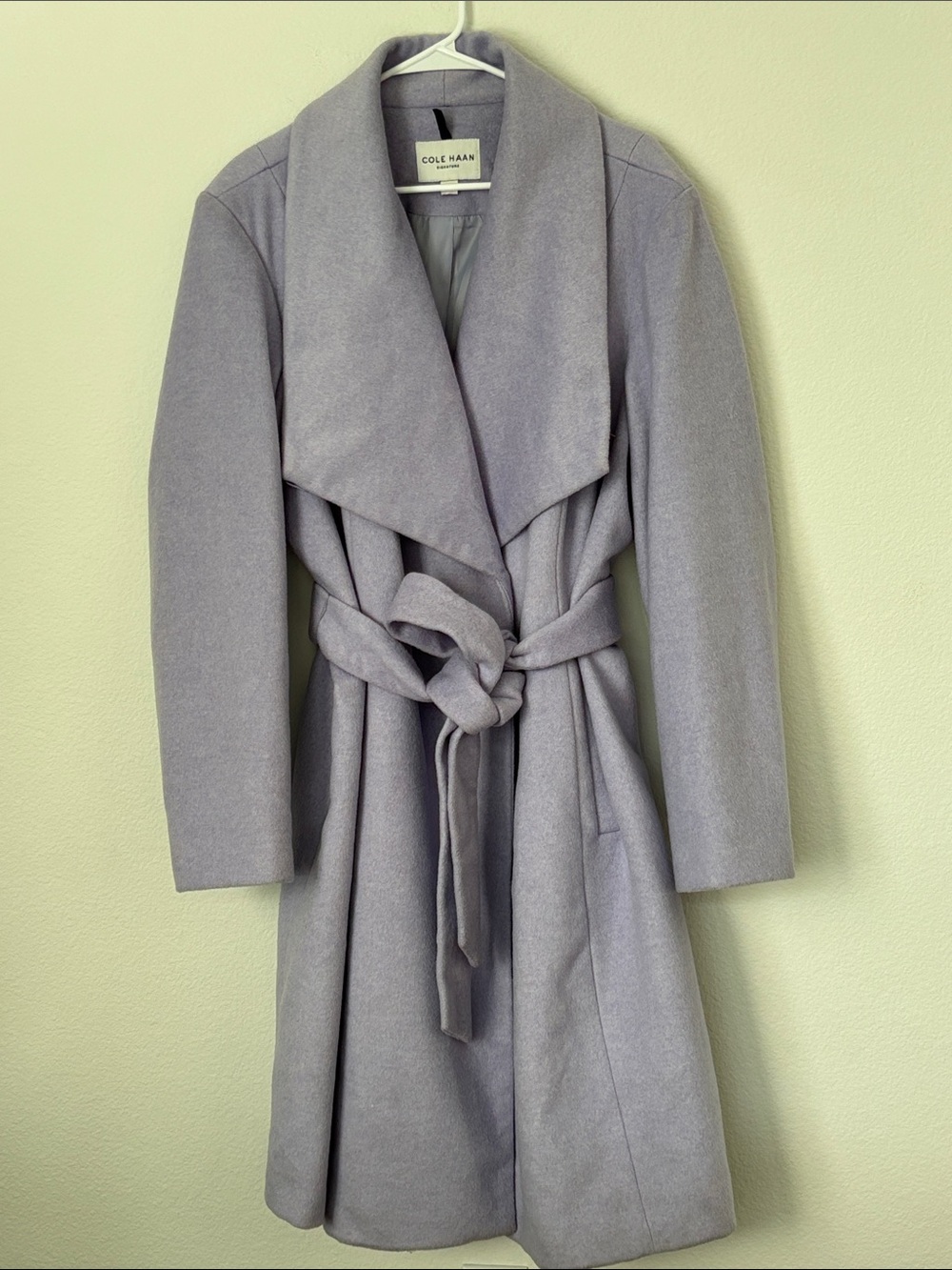 Cole Haan Lilac Wrap Coat Wool-Blend Shawl Collar Sophisticated Lined Polished